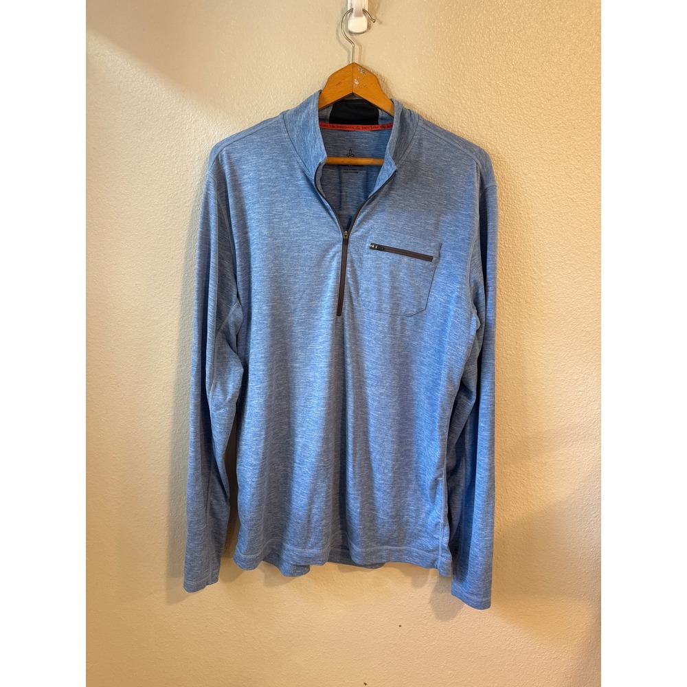 Prana Breathe Pullover Mens Large Blue Good Quarter Zip‎ Heathered Chest Pocket